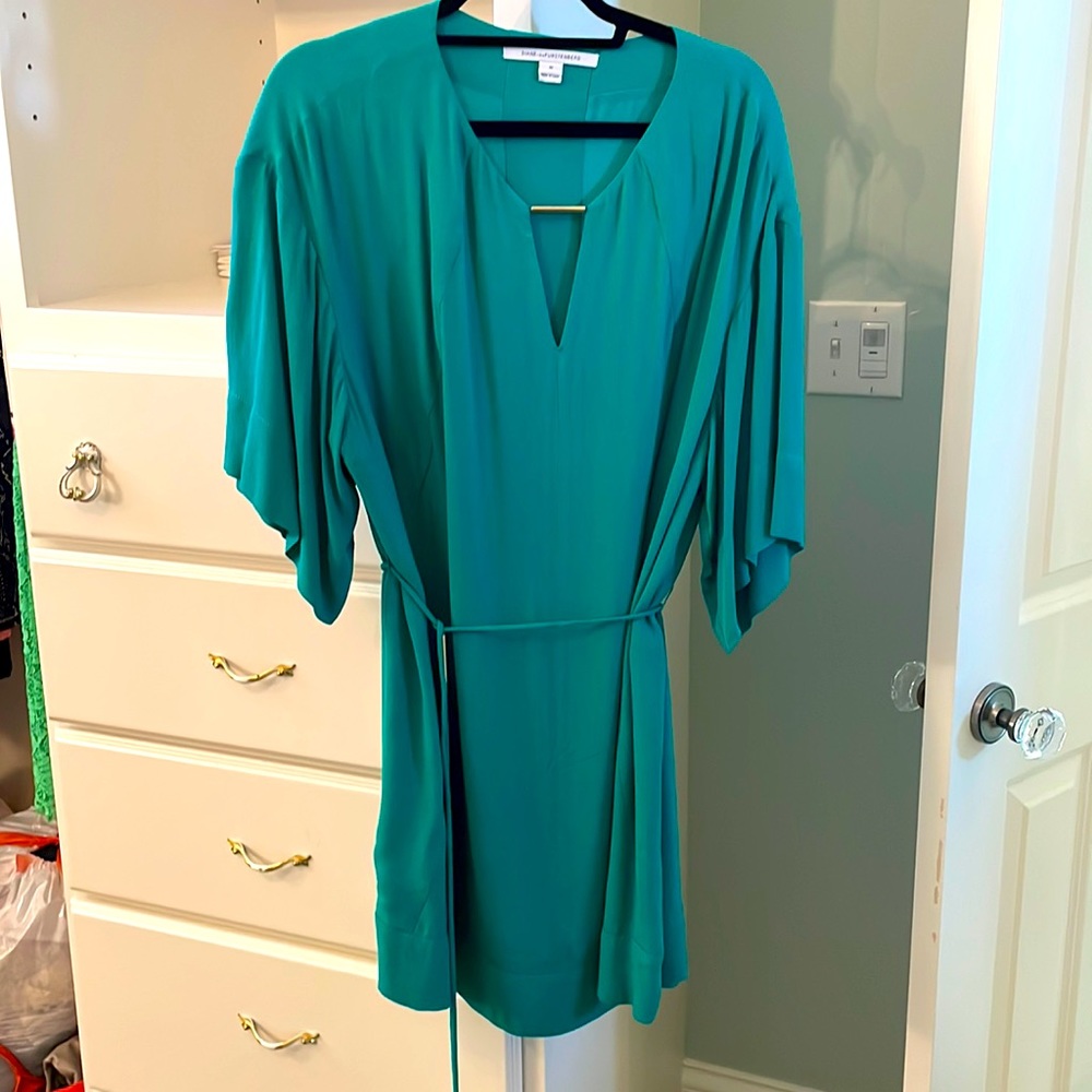 Diane VonFurstenberg green belted dress
